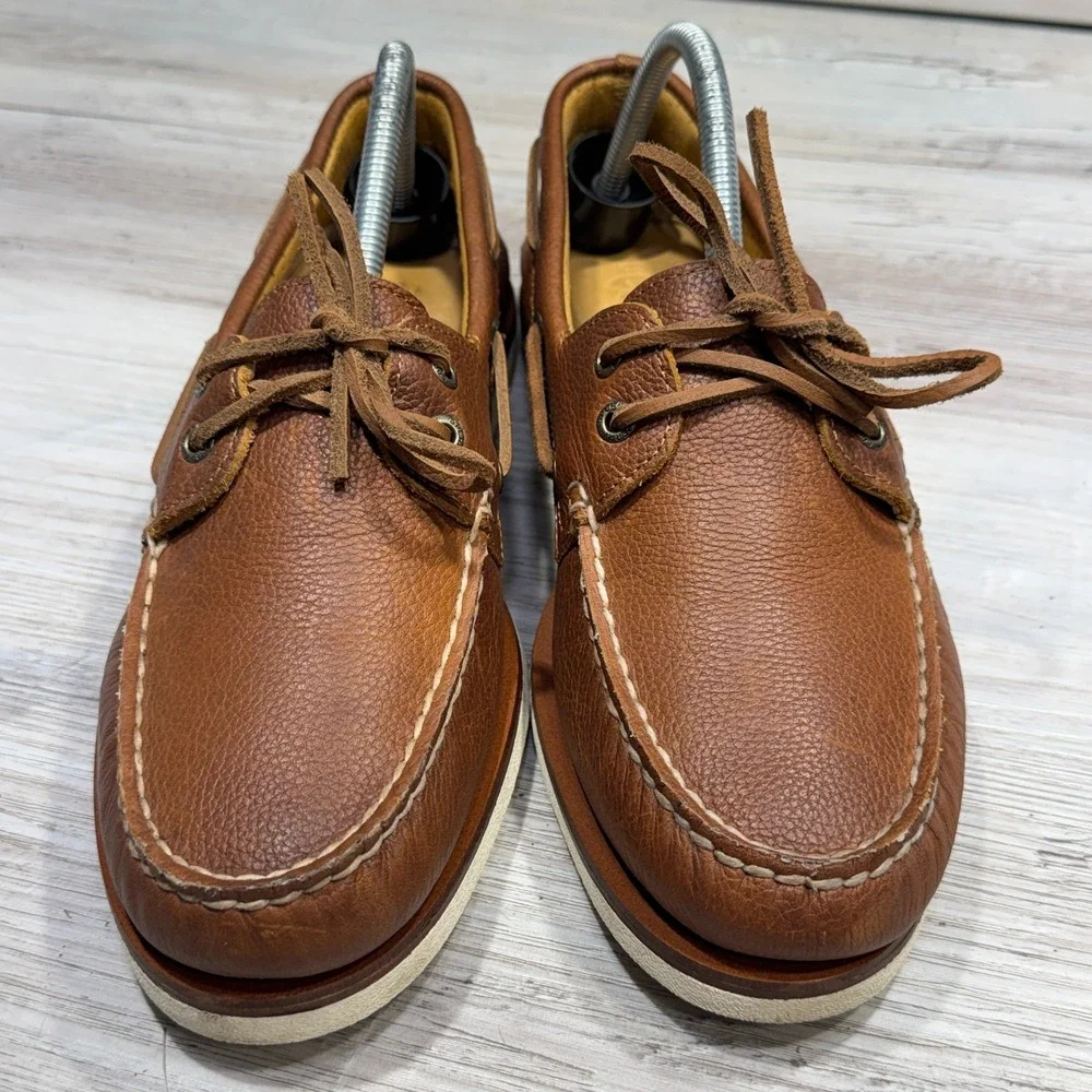 Sperry Gold Authentic Original 2-Eye Tan Tumbled Boat Shoe STS25504 Men's Sz 9.5